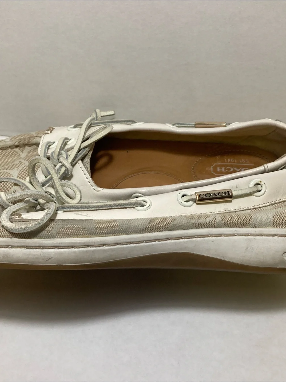 Coach Richelle Signature Canvas Boat Shoes Loafers Cream Women Size 7 Preppy